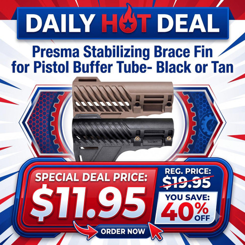 Presma AAST18 Stabilizing Brace Fin for Pistol Buffer Tube in Black and Tan colors, product image.