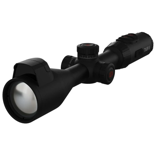 ATN TIWST6650LRF Thermal Scope with Laser Rangefinder & Ballistic Calculator, black high-tech rifle scope designed for precision shooting and hunting.