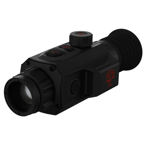 ATN TIWST6M215 Thermal Imaging Scope with High-Sensitivity Sensor and SharpIR AI, black compact device with control buttons and a large objective lens.