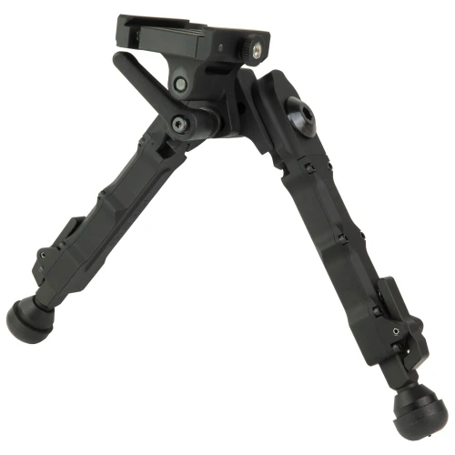 Accu-Tac FDQDB-004 Precision Shooting Bipod, lightweight black bipod made of 6061 T6 aluminum with quick-deploy legs and adjustable height and angle for bolt action firearms.