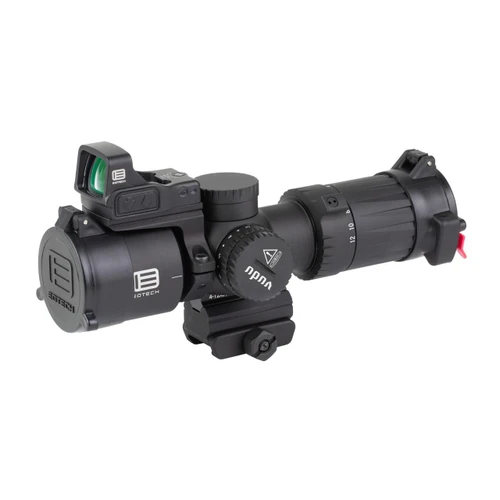 EOTECH VDU4-12PKG1 First Focal Plane 4-12x36 Scope - Durable Lightweight Optics with MR5 Reticle & Mini-ACOG Compatibility, featuring adjustable magnification, tactical red dot sight, and sturdy black design.