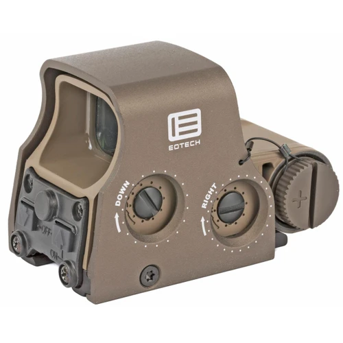 EOTECH XPS2-2TAN Holographic Weapon Sight - Compact, Lightweight & Water Resistant Tactical Optics, close-up image of tactical sight with adjustment dials and viewing window.