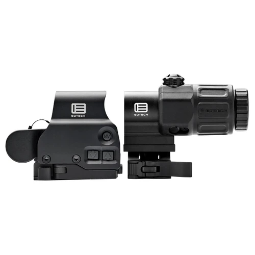 EOTECH HHSVIIIBLK Holographic Sight with G33 Magnifier, Night Vision Compatible EXPS3-0 with 68 MOA Ring & 1 MOA Dot Reticle, black tactical firearm sight equipped with adjustable focus and mounting system.