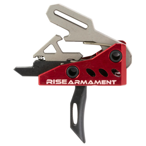 Rise Armament RA-535-BLK-ARP | Advanced Performance Trigger - High-Precision Black Trigger for Enhanced Firearm Control, shown on a firearm with a red and silver trigger assembly