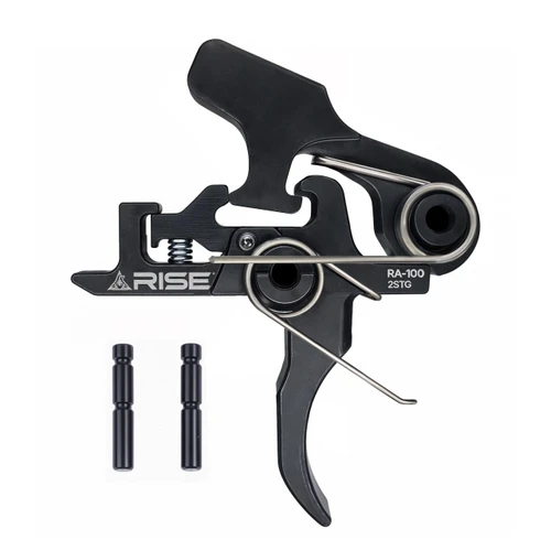 Rise Armament RA-100 Two-Stage Trigger, precision black AR-15 and AR-10 two-stage trigger with attachment pins.