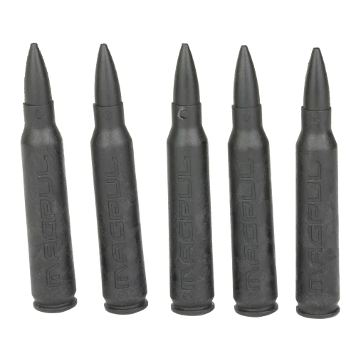 Magpul Industries MAG215-BLK Dummy Rounds 5.56x45, 5-pack of durable training rounds for reloading and safety drills, shown in a close-up image.