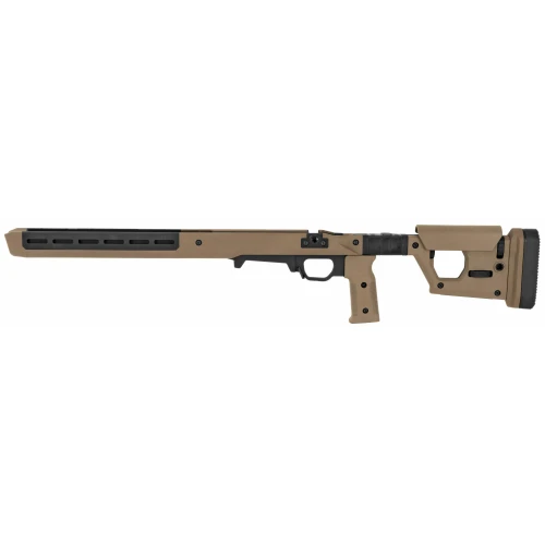 Magpul Industries Magpul Pro 700L Chassis for Remington 700, desert tan color, precision shooting, adjustable features, tactical rifle chassis.