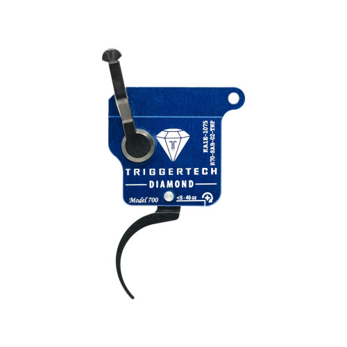 TriggerTech R70-SAB-02-TNP, precision firearm trigger with a metallic trigger and blue mounting plate for enhanced control and reliability.