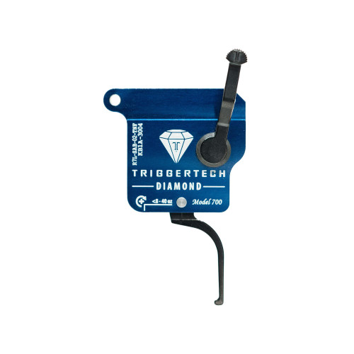 TriggerTech TRIGRTECH R700 R DIAMOND FLAT LH, firearm trigger component with blue mounting plate and black trigger lever.