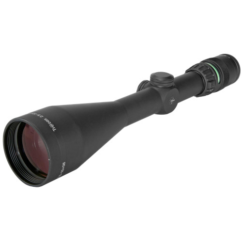 Trijicon ACCUPOINT 2.5-10X56 GRN MDT rifle scope, black long-range zoom scope with adjustable ocular lens and green illumination ring.