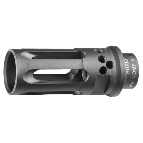 Surefire WARCOMP 5.56MM Muzzle Device - Flash Hider & Suppressor Mount (1/2-28), close-up view of a high-quality tactical muzzle device designed for firearm muzzle control.
