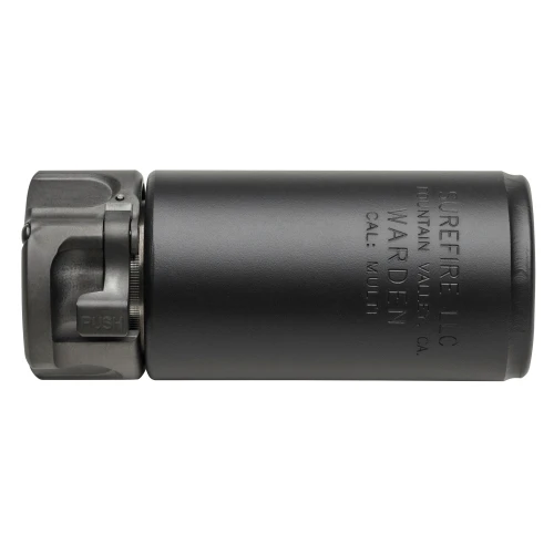 Surefire SUREFIRE WARDEN-BLAST MULTI CAL BLK, tactical suppressor for firearms, black matte finish, compact cylindrical design.