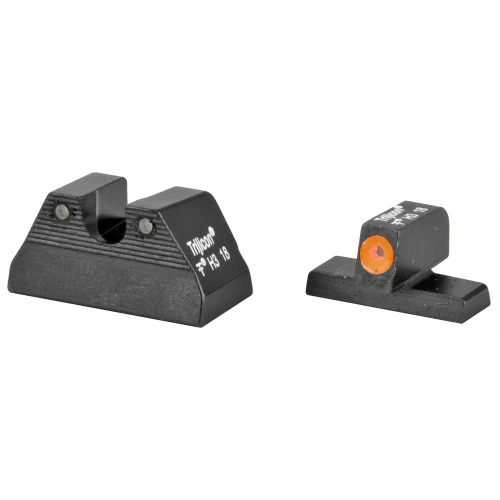 Trijicon NS H&K HD SET ORG, firearm sights with black metal construction and orange highlighting for aiming precision.