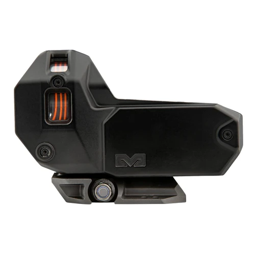 Meprolight 56225000 - Mepro M22 10moa Triangle Red Picrail, a tactical holographic sight with a black body and illuminated red triangle reticle.