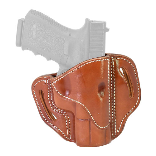 1791 Gunleather 1791 BH2.1 OWB HLSTER CLASS BROWN RH, Leather handgun holster for right-handed users displayed with a handgun inside.