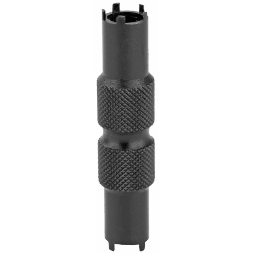 Real Avid REAL AVID AR15 FRONT SIGHT ADJUSTER, black metal front sight adjuster for AR-15 rifles with knurled grip sections for easy handling.