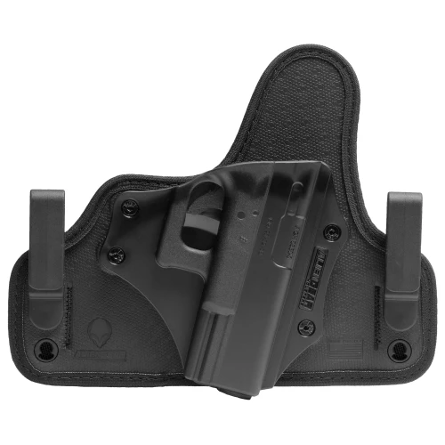 Alien Gear Holsters AGH CT35 IWB 365-XMACRO MRDS RH BLK, black inside waistband holster for concealed carry with a firearm inside a holster case.