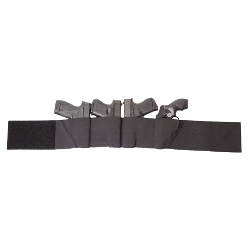 DeSantis Gunhide DESANTIS BELLY BAND MED 30-34 BLK P4, black belly band holster with guns holstered inside.