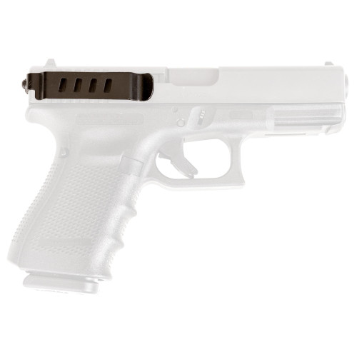 Techna Clip for Glock 17/19/26 Ambi, a firearm accessory designed for Glock pistols, shown in black attachment on a semi-automatic handgun.