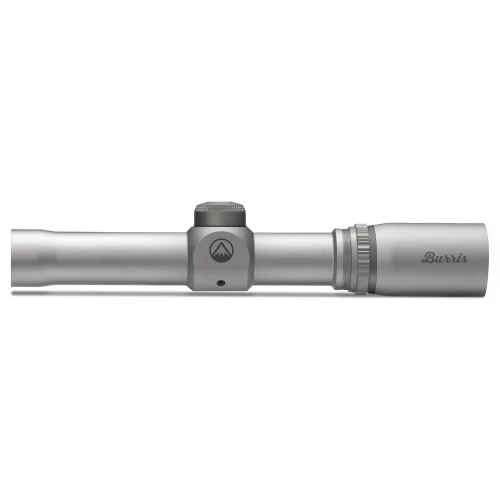 Burris Optics BURRIS HANDGUN SCOPE 2X20MM PLX, a silver handgun scope with adjustable zoom and the Burris logo on the eyepiece.
