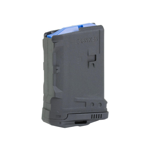 Leapers, Inc. - UTG RBT-AM10, firearm magazine for 5.56x45mm NATO ammunition, compact gray magazine with textured surface and blue follower