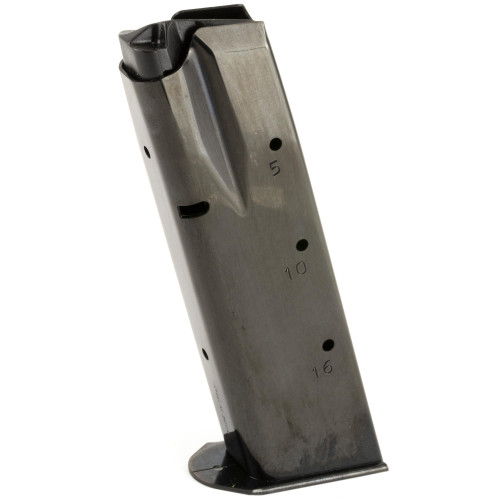 Mec-Gar USA MGCZ7516B Precision Magazine - Military Grade, Heat Treated & Enhanced Durability, metal firearm magazine with capacity markings of 5, 10, 16 rounds, and a sturdy base plate.