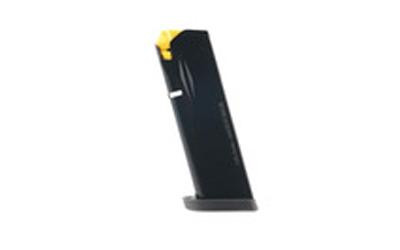 Taurus USA TX9 Sub-Compact 9MM Magazine - 13 Round Black, a metal firearm magazine with a black finish and yellow base plate for Taurus TX9 pistol.