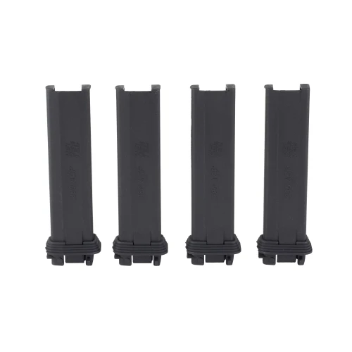 Kel-Tec PR-3AT-1500 Stripper Clips - Quick Reload 10-Round Polymer Magazine Loader, image of four black polymer magazines standing upright side by side.