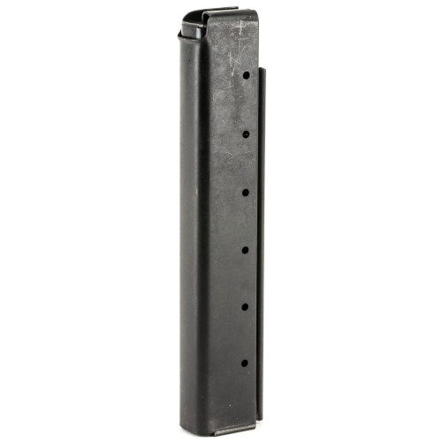 Auto Ordnance T11 Thompson 30-Round Steel Magazine for .45ACP, black steel high-capacity firearm magazine with multiple holes along the side for capacity visibility, reliable performance and durability.