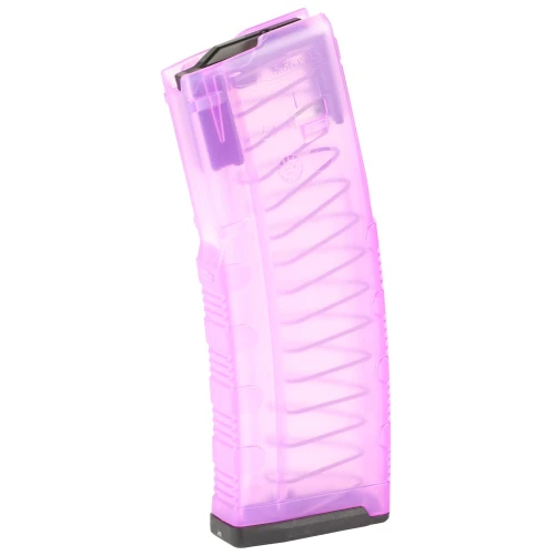 Amend2 Mod-C 30-Round Magazine - Translucent Pink, durable polycarbonate construction, anti-tilt follower, USA made, with a sleek see-through design for easy ammo monitoring.