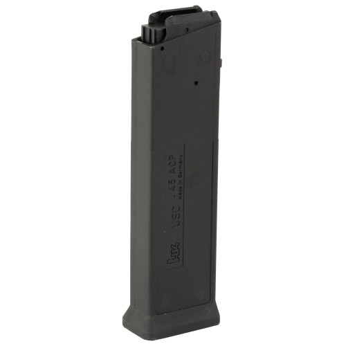 Heckler & Koch 219486S 10-Round Polymer Magazine for Ultimate Reliability, black polymer firearm magazine with markings and sturdy construction.
