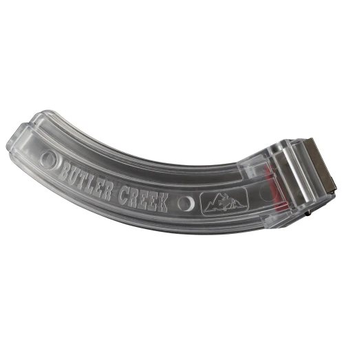 Butler Creek MO112562 10/22 Magazine, transparent stainless steel firearm magazine with durable feed lips, designed for .22 LR ammunition, optimized for fast reloading by competitive shooters.