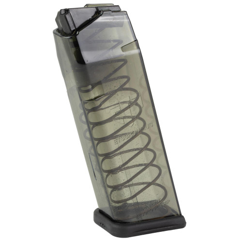 Elite Tactical Systems Group SMK-GLK-21 .45 Glock 21 Magazine, transparent magazine with 13-round capacity, durable and heat-resistant design, featuring a black base and a spring inside.