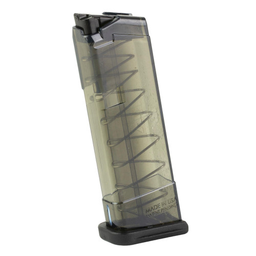 Elite Tactical Systems Group Glock 43 Magazine, extended 9-round capacity, durable and resistant features, lifetime warranty, transparent design with internal spring mechanism