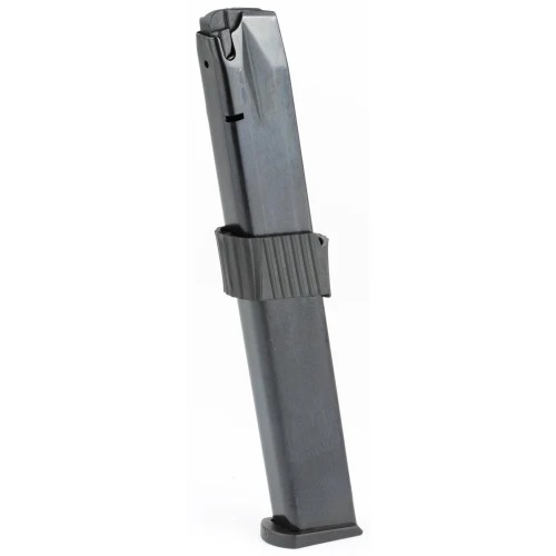 ProMag Industries TAU-A7, firearm magazine with a metallic finish and ribbed base for secure grip.