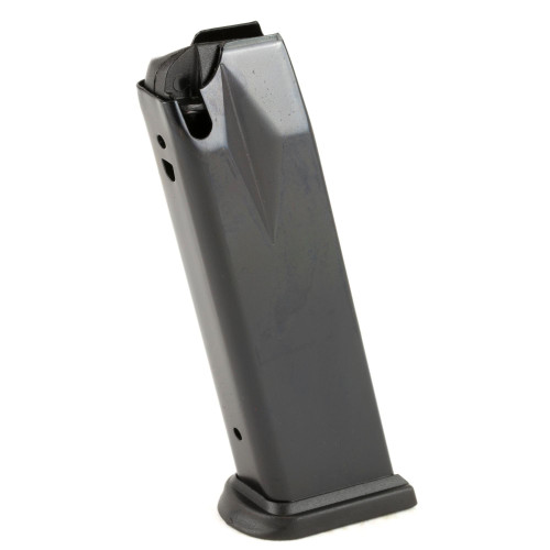 ProMag Industries SPR-A1, firearm magazine in black, metallic finish with a slightly angled top and a base plate for loading and unloading.