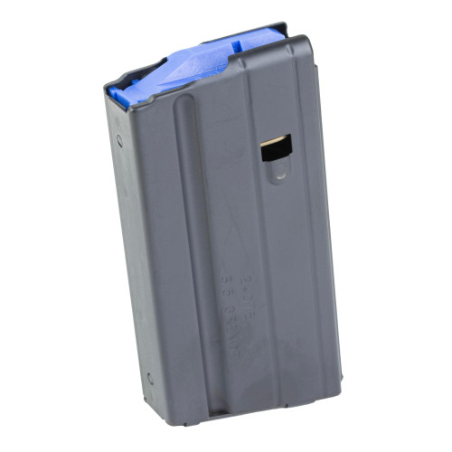 Noveske 5002961, military-style firearm magazine with a grey exterior and blue follower, designed for high-capacity ammunition storage.