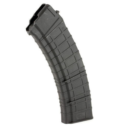 ProMag Industries AK-A18, firearm magazine with a black polymer design and textured surface for grip.