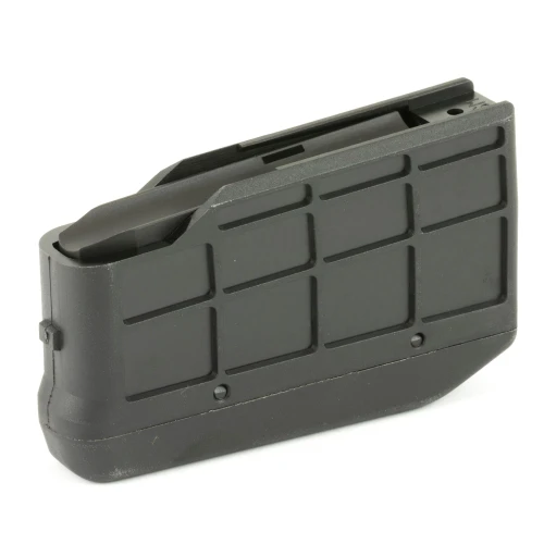 Tikka S5850371, Compact black firearm magazine with a grid pattern and a curved design.