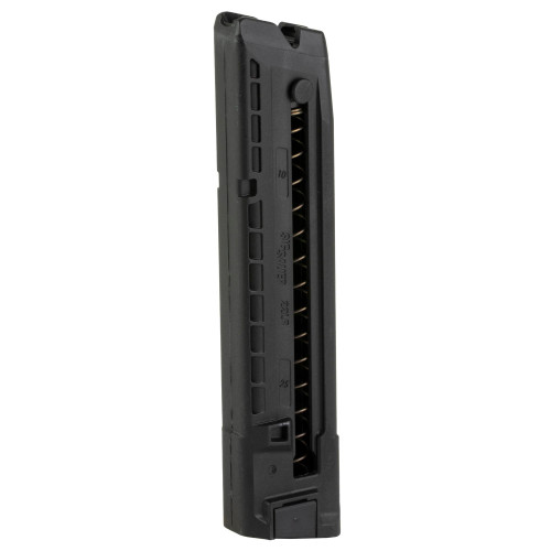 Sig Sauer 8900746, firearm magazine with a black plastic body and visible metal spring inside.