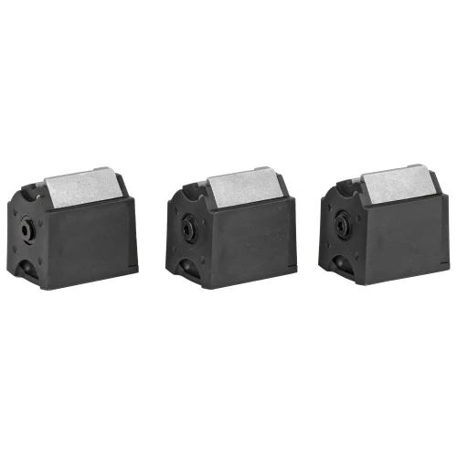 Ruger 90451, set of three black and silver firearm magazine speed loaders for quick reloading.