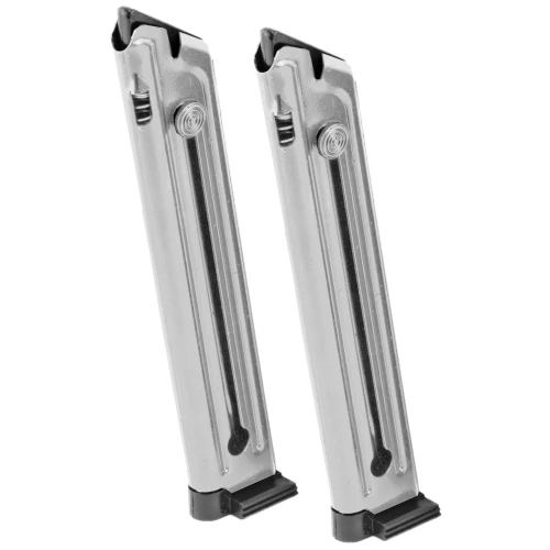 Ruger 90645, gun magazine holders showing two chrome-finished magazines with black base plates.