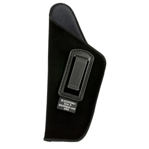 BLACKHAWK 73IP03BK-LA Inside-the-Pants Holster - Comfortable, Quick Access for Large Autos (Left-Hand), black firearm holster with adjustable retention strap and secure zipper closure shown on a white background.
