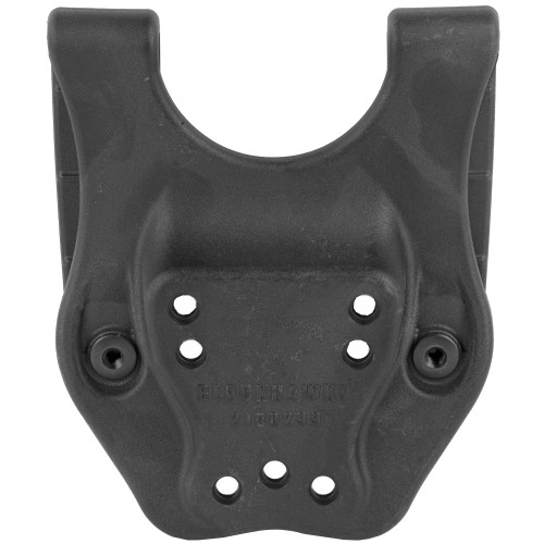 BLACKHAWK 44H902BK Mid-Ride Injection-Molded Duty Holster - Rugged Outdoor Gear for Ultimate Performance, black duty holster with a molded design and multiple screw attachments for secure fitting.