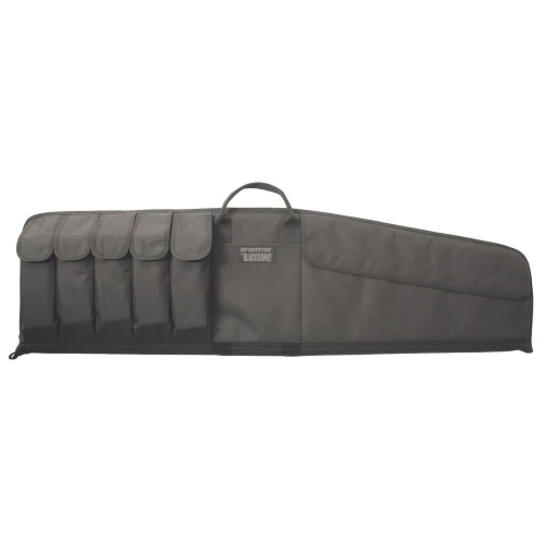 BLACKHAWK 74SG02BKA Tactical Firearm Carry Case, durable grey ballistic polyester with multiple exterior pouches, sturdy handle, and padded interior for firearm protection.