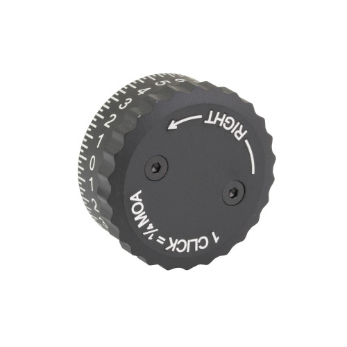 Burris Optics 626403 Precision Elevation System - Custom Dials for Accurate Shooting & Durable Finish, close-up of black tactical elevation dial with white markings and adjustment directions.