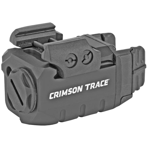 Crimson Trace Corporation Crimson Trace 01-4250-1 Rail Master Pro Red Laser Sight & Tactical Light - Precision Targeting & 100 Lumen Illumination, close-up of black tactical laser sight with mounting rail and control dial.