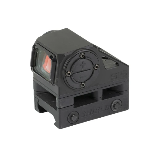 Shield Sights SIS2-CD Tactical Red Dot Sight, military-grade durable sight with adjustable brightness and four reticules for ultimate accuracy, mounted on a black tactical gun mount.