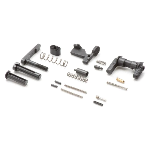 LanTac USA LLC 01-PKIT-LP Precision AR 15 Assembly Kit, high-quality takedown pins and safety selector parts for optimal firearm performance, displayed with various metal components.