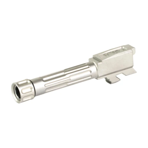 LanTac USA LLC Glock 43 & 43x Upgrade Drop-In Barrel, a match grade 416R stainless steel barrel with a sleek silver finish designed for enhanced accuracy and precision.